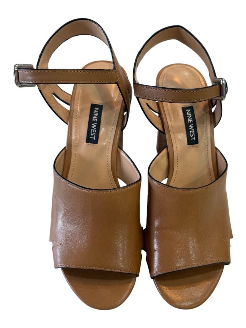 Nine West Delilah Leather Platform Sandals Heels Size 8 - Picture 4 of 9
